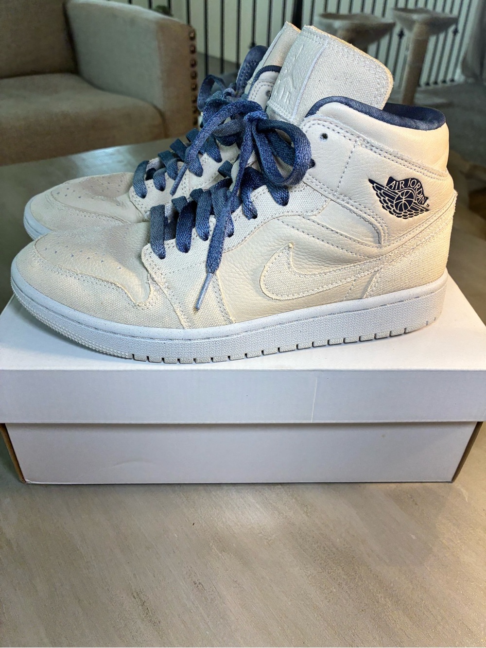 Jordan High-Top Sneakers in Off-White and Navy